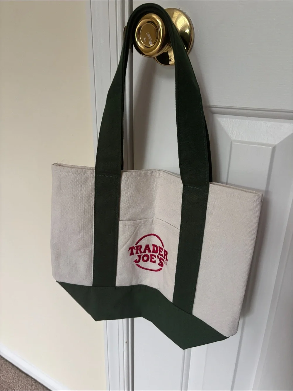 Trader Joe's Mini Canvas Tote Bag Dark Green